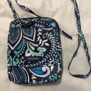 Vera Bradley Teal and Navy Patterned Crossbody Bag w/coin pouch.
